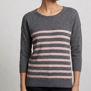 Chinti And  Parker Gray and Pink Striped Women's Sweater 100% Cashmere Size S